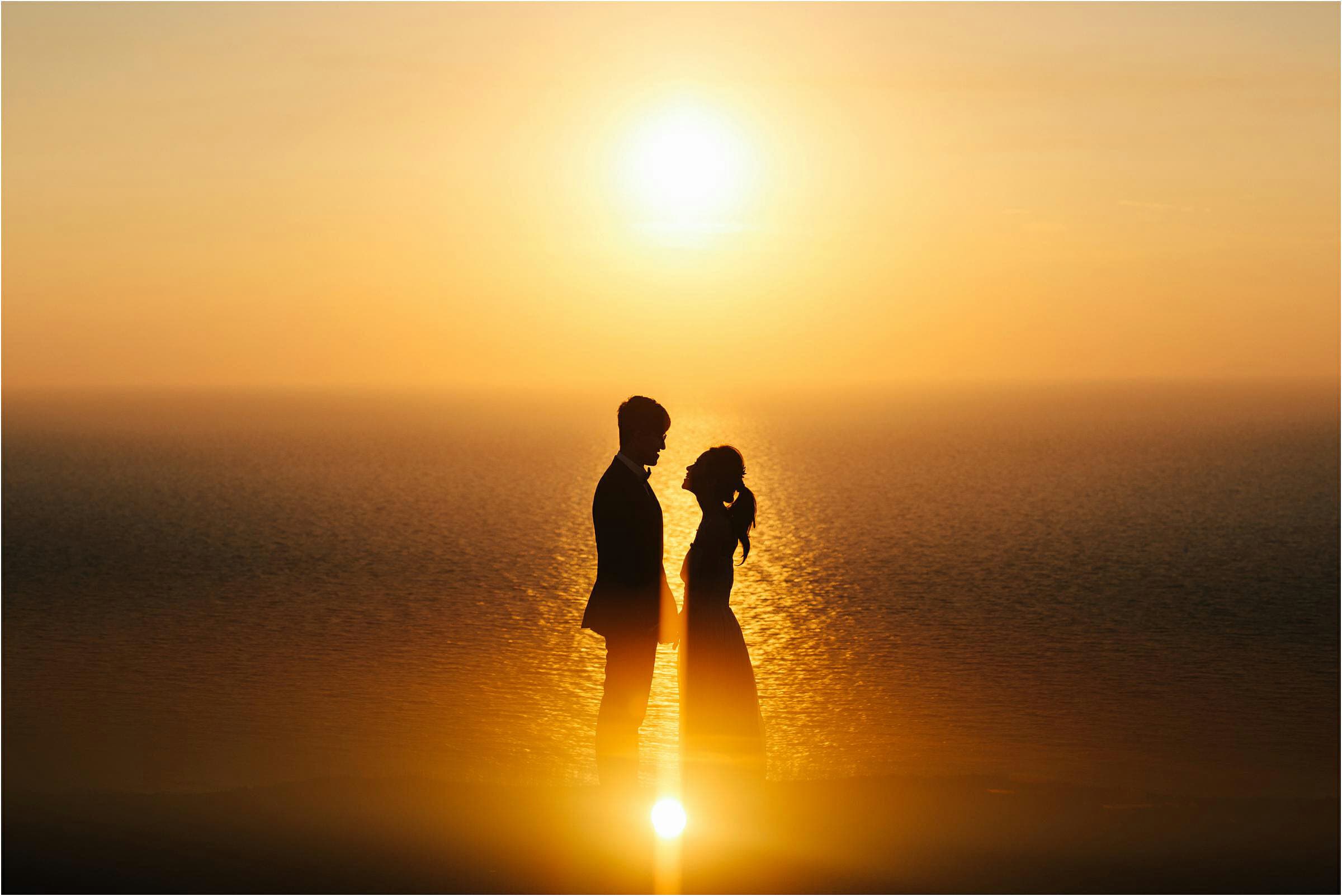 a bride and groom at sunset in London by London wedding photographer Liam Crawley