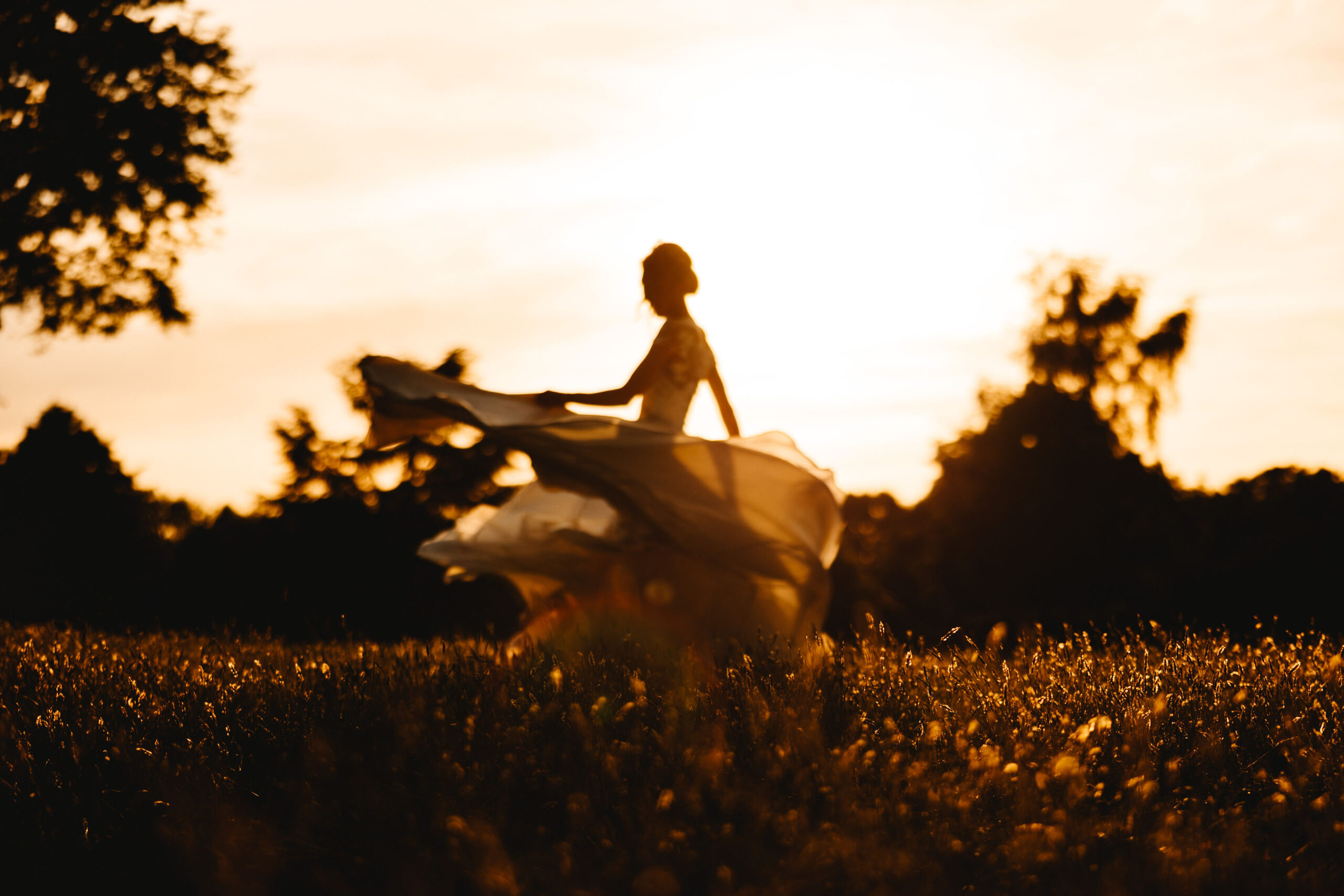 a bride at her London Wedding twirling